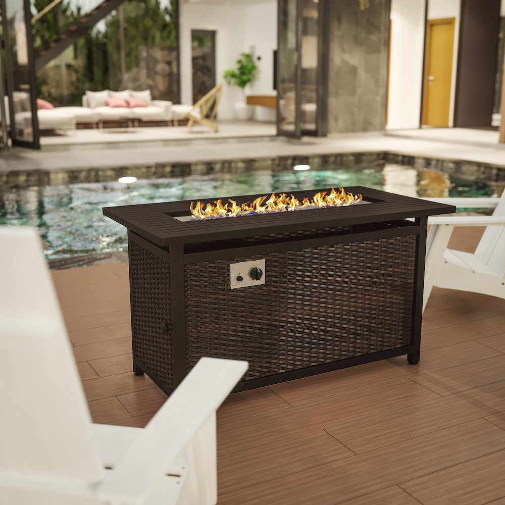 45"x 25" Propane Gas Fire Pit Table with Stainless Steel Tabletop-Espresso/Black. Picture 2