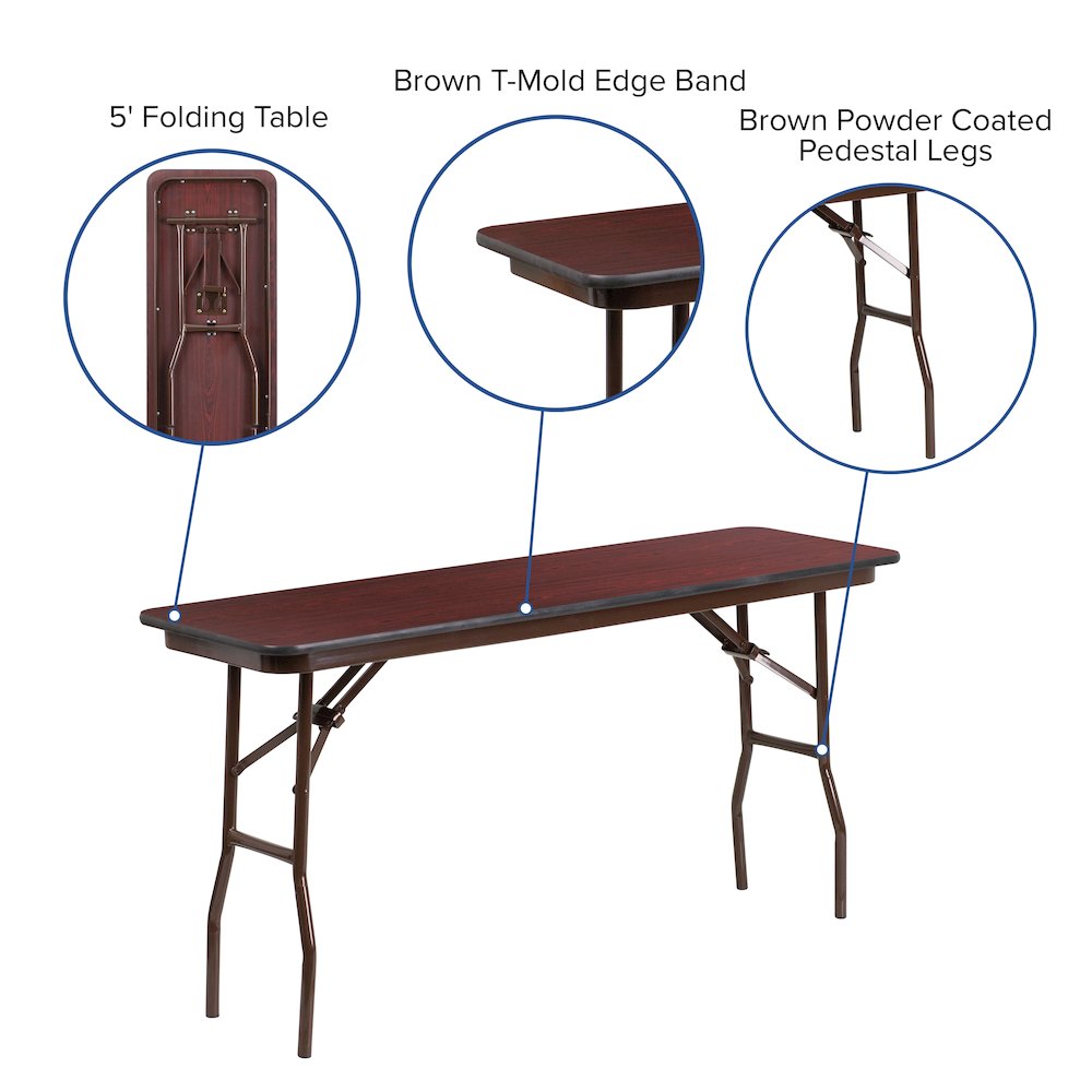 5-Foot Mahogany Melamine Laminate Folding Training Table. Picture 5