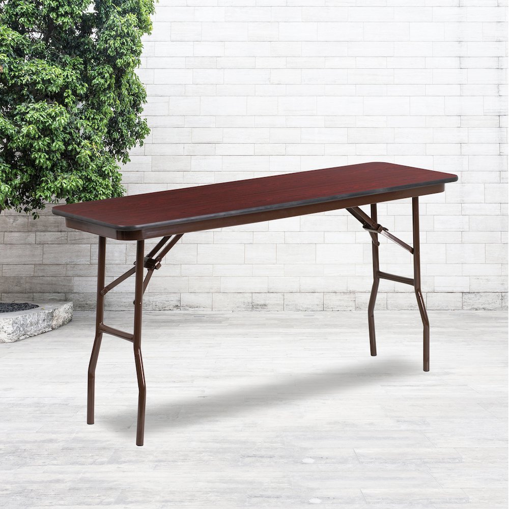 5-Foot Mahogany Melamine Laminate Folding Training Table. Picture 2