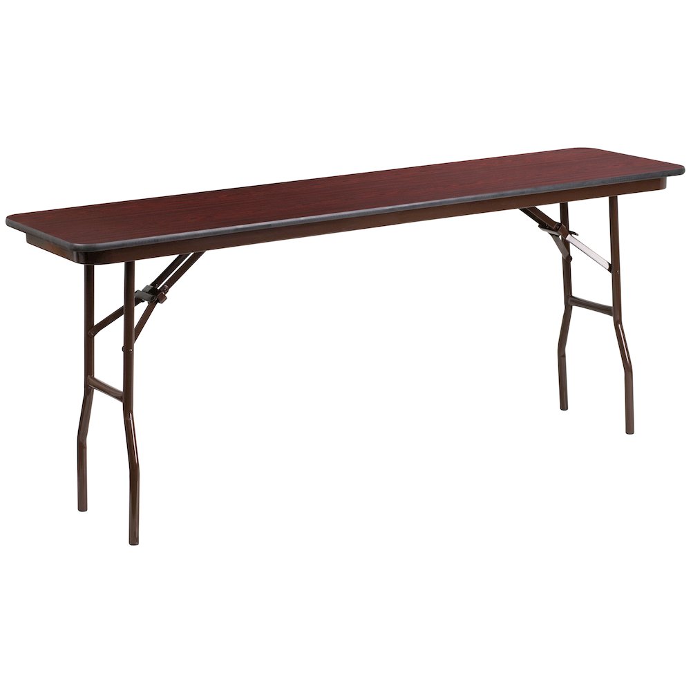 6-Foot Mahogany Melamine Laminate Folding Training Table. Picture 1