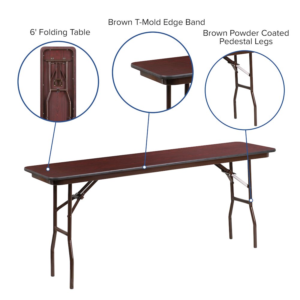 6-Foot Mahogany Melamine Laminate Folding Training Table. Picture 5