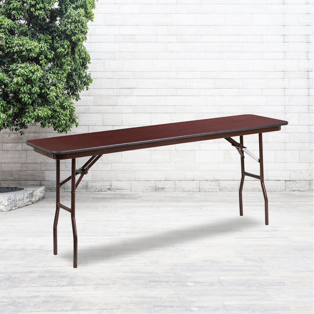 6-Foot Mahogany Melamine Laminate Folding Training Table. Picture 2