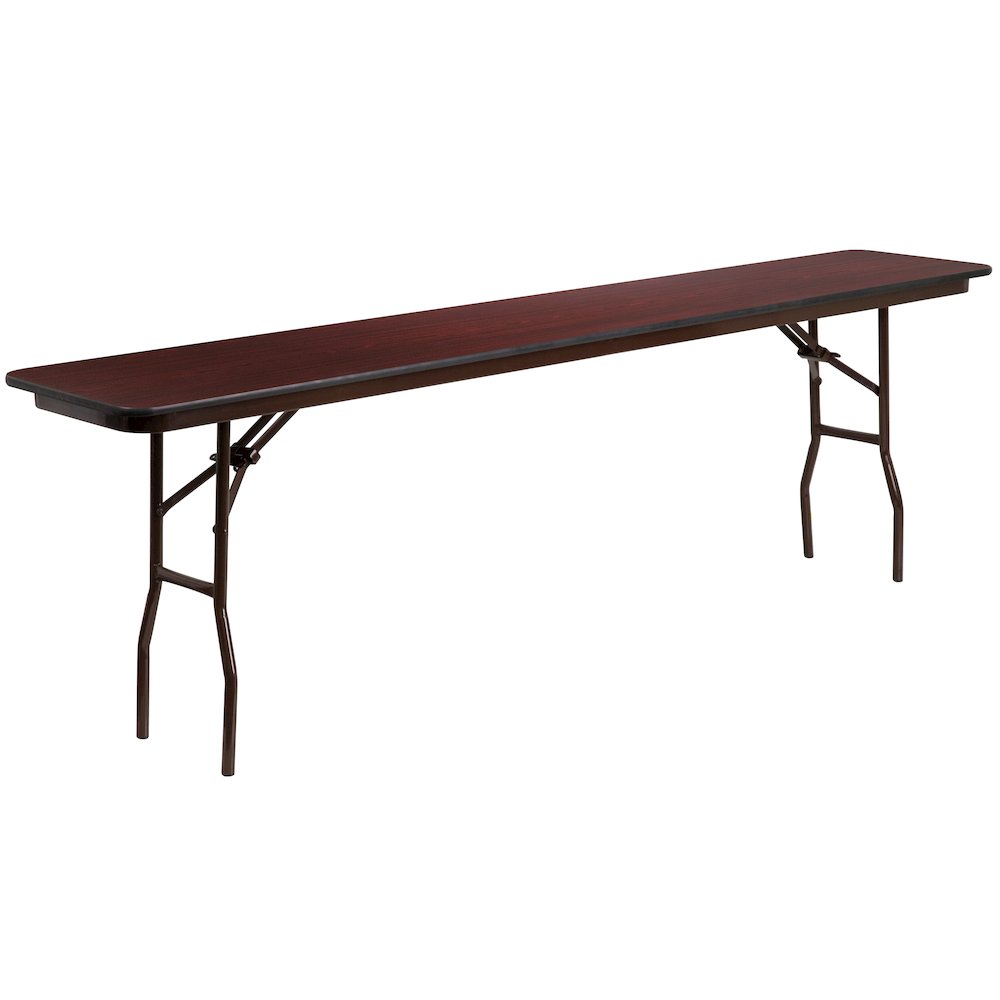 8-Foot Mahogany Melamine Laminate Folding Training Table. Picture 1