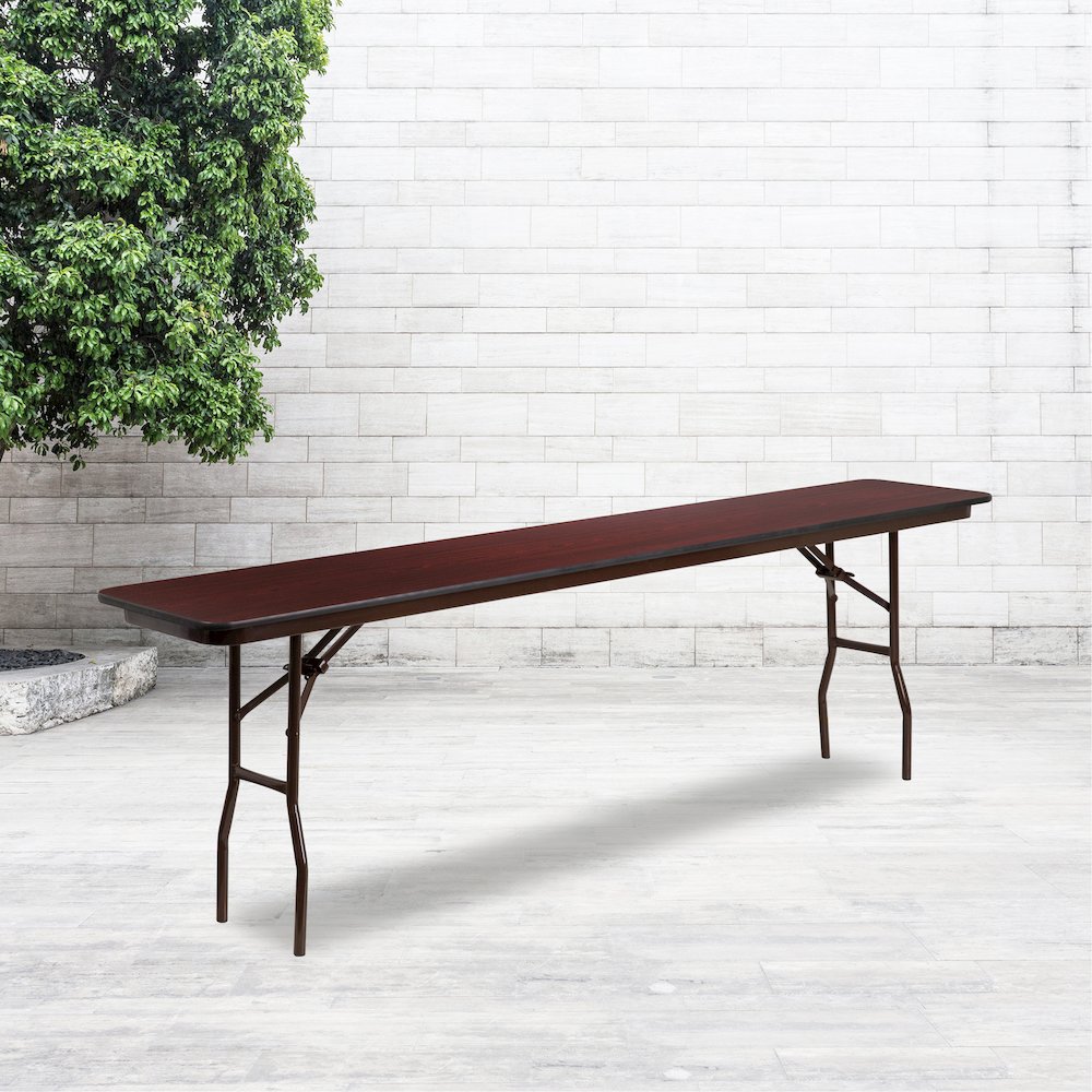 8-Foot Mahogany Melamine Laminate Folding Training Table. Picture 2