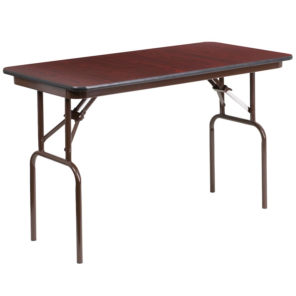 4-Foot Mahogany Melamine Laminate Folding Banquet Table. Picture 1