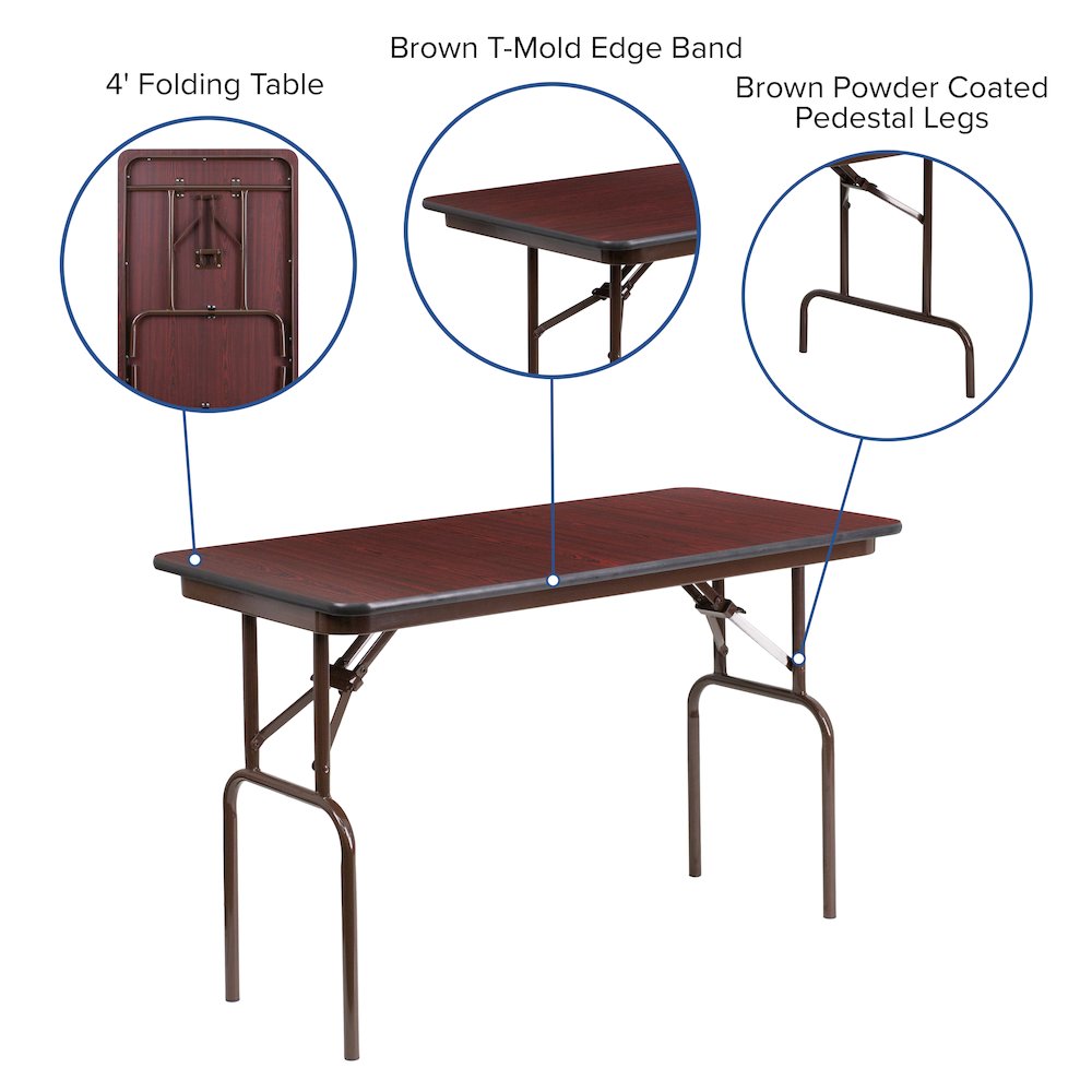 4-Foot Mahogany Melamine Laminate Folding Banquet Table. Picture 5