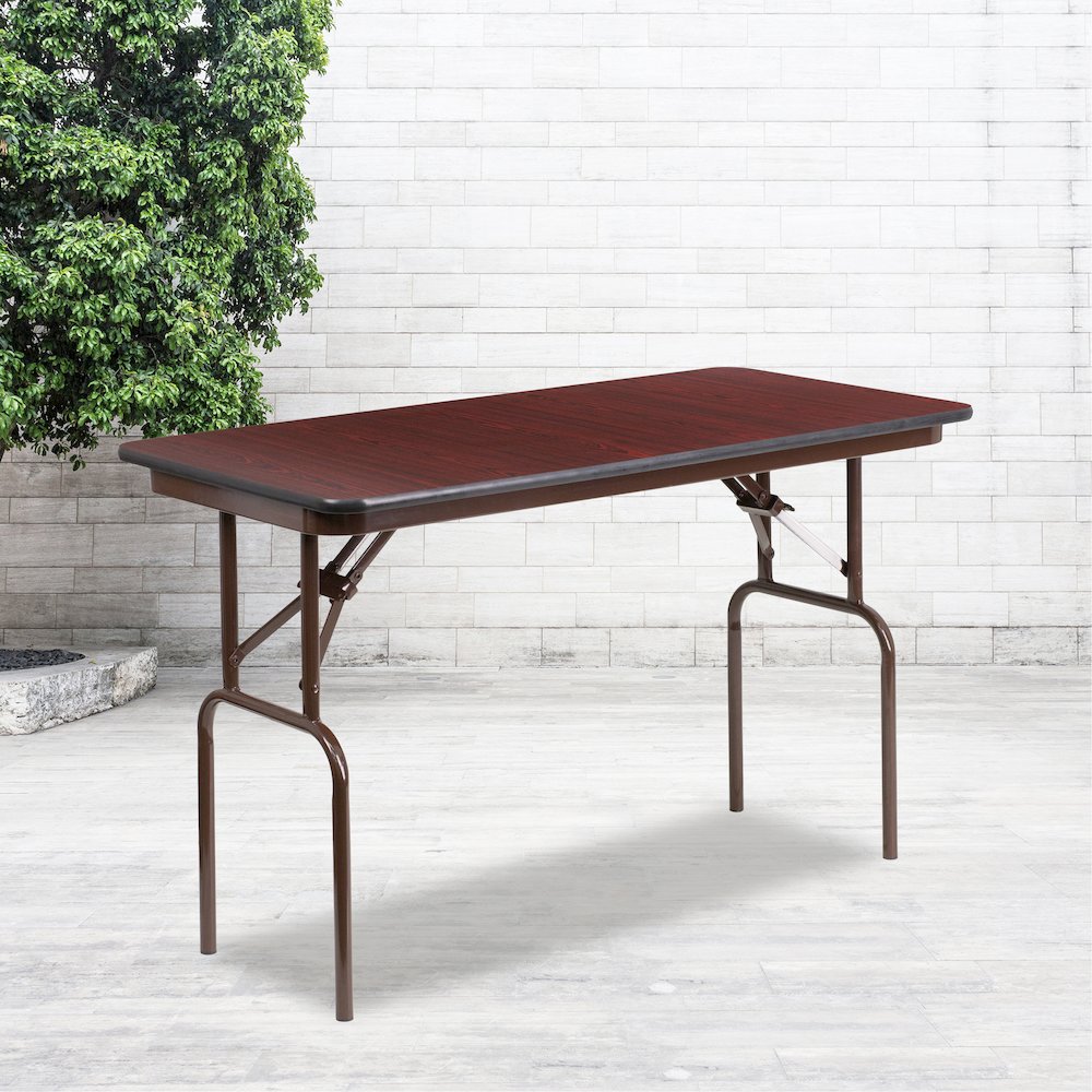 4-Foot Mahogany Melamine Laminate Folding Banquet Table. Picture 2