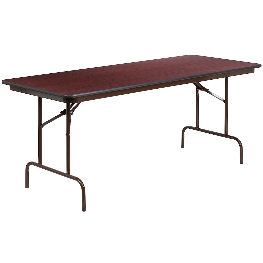 6-Foot High Pressure Mahogany Laminate Folding Banquet Table. Picture 1