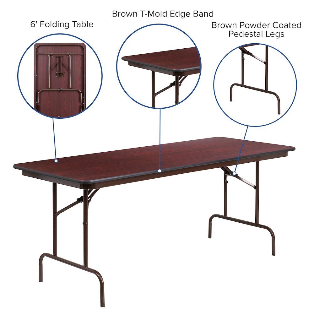 6-Foot High Pressure Mahogany Laminate Folding Banquet Table. Picture 4