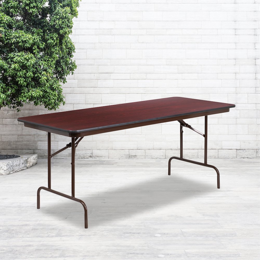 6-Foot High Pressure Mahogany Laminate Folding Banquet Table. Picture 2