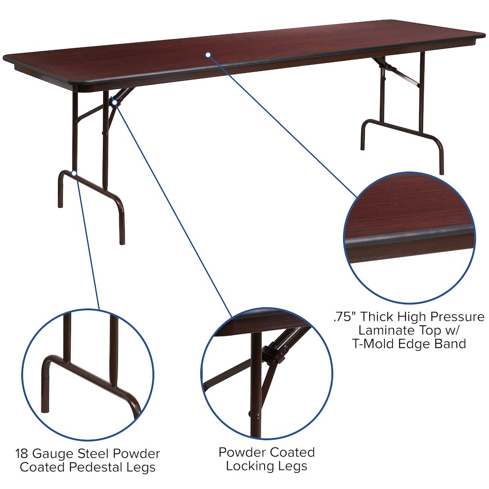 8 - Foot High Pressure Mahogany Laminate Folding Banquet Table. Picture 4