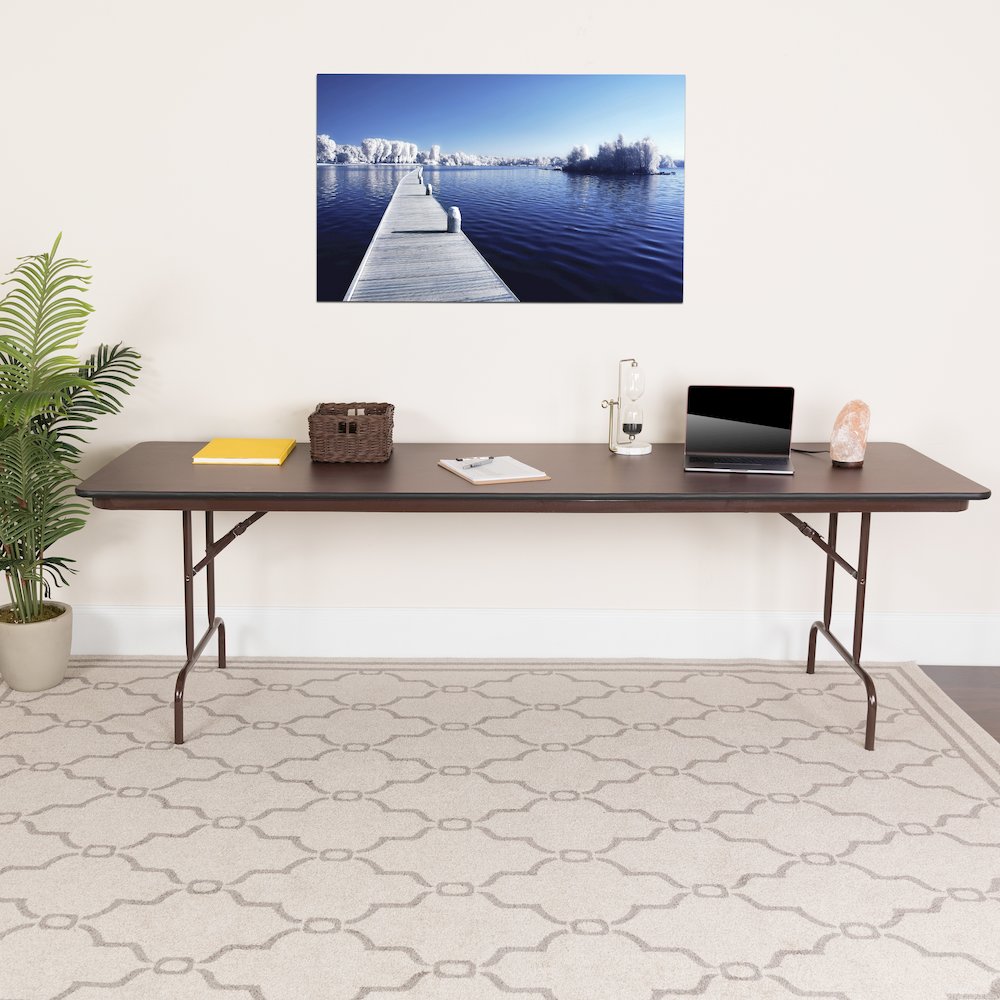 8 - Foot High Pressure Mahogany Laminate Folding Banquet Table. Picture 5
