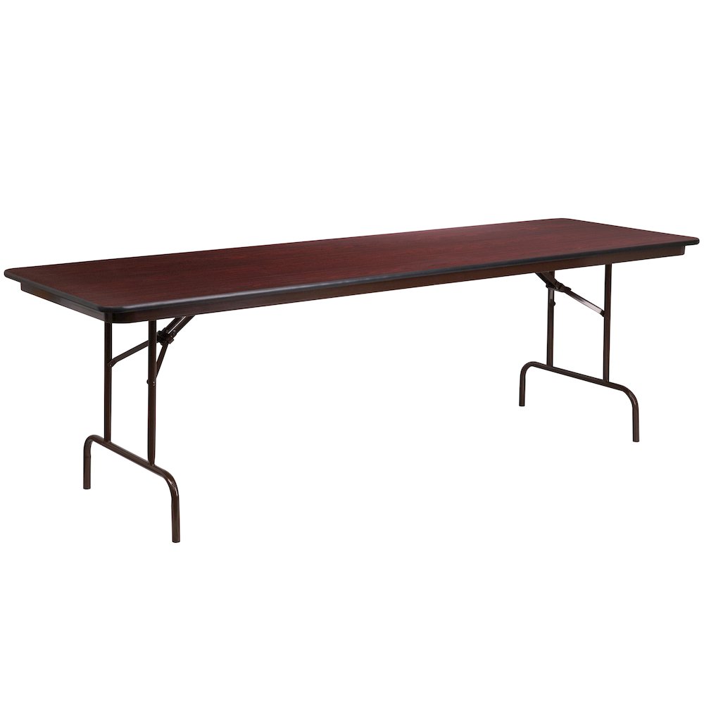 8-Foot Mahogany Melamine Laminate Folding Banquet Table. Picture 1
