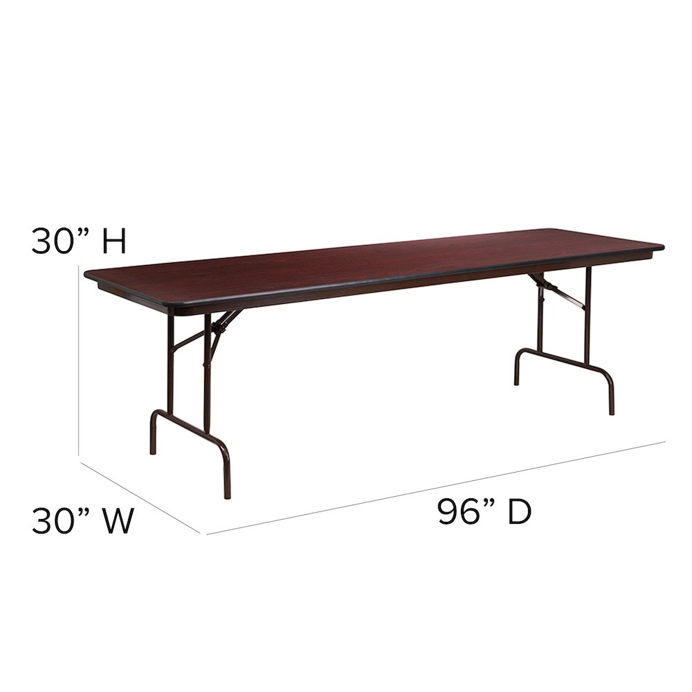 8-Foot Mahogany Melamine Laminate Folding Banquet Table. Picture 5