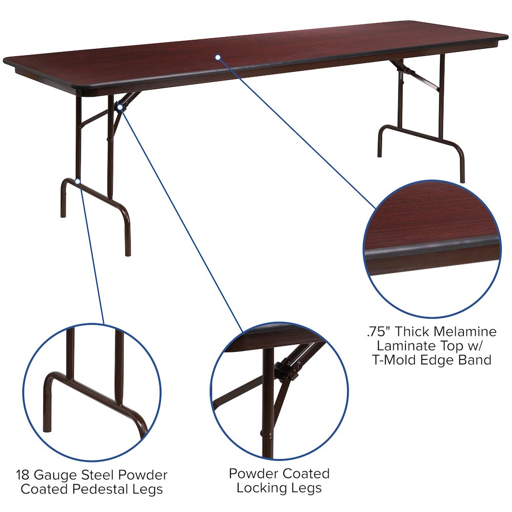 8-Foot Mahogany Melamine Laminate Folding Banquet Table. Picture 4