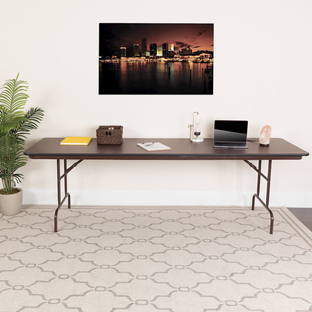 8-Foot Mahogany Melamine Laminate Folding Banquet Table. Picture 2