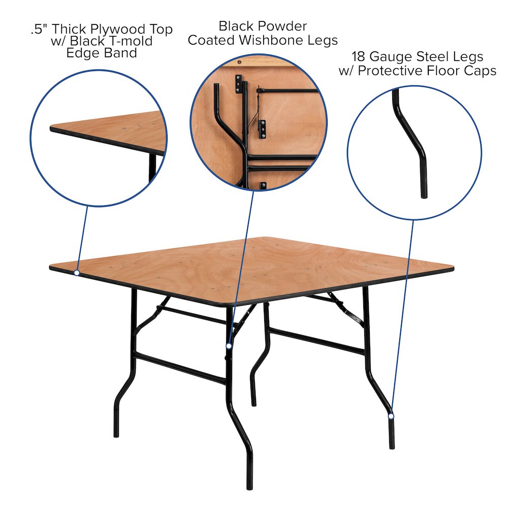 4-Foot Square Wood Folding Banquet Table. Picture 5