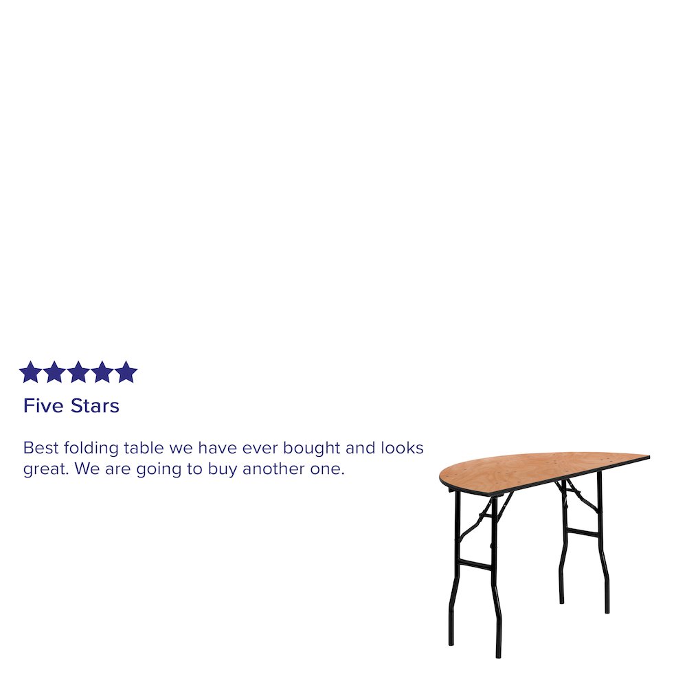 4-Foot Half-Round Wood Folding Banquet Table. Picture 4