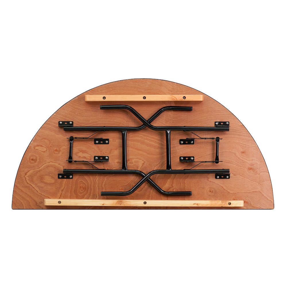 5-Foot Half-Round Wood Folding Banquet Table. Picture 2