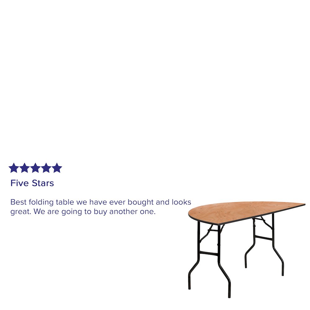 5-Foot Half-Round Wood Folding Banquet Table. Picture 4