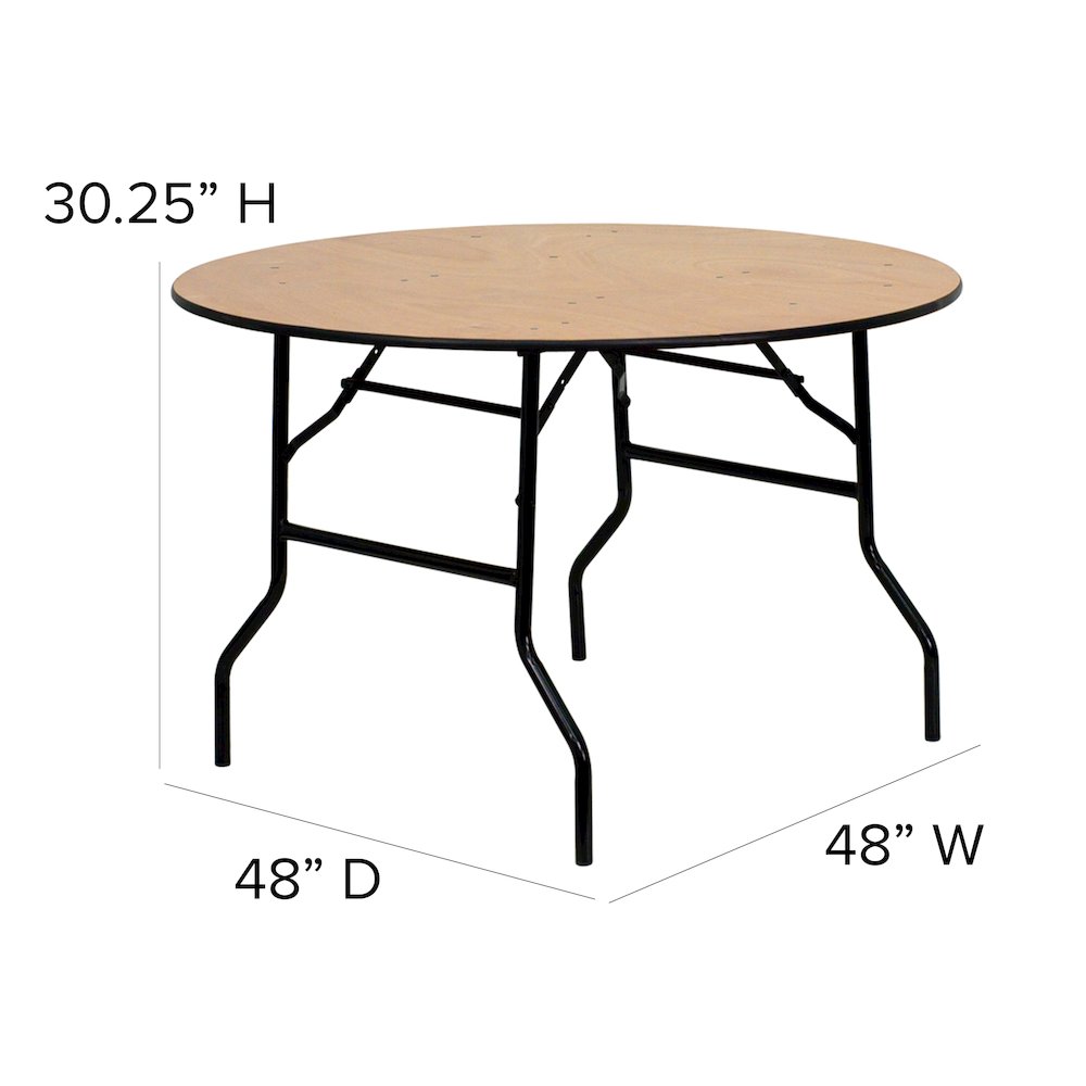 4-Foot Round Wood Folding Banquet Table with Clear Coated Finished Top. Picture 6