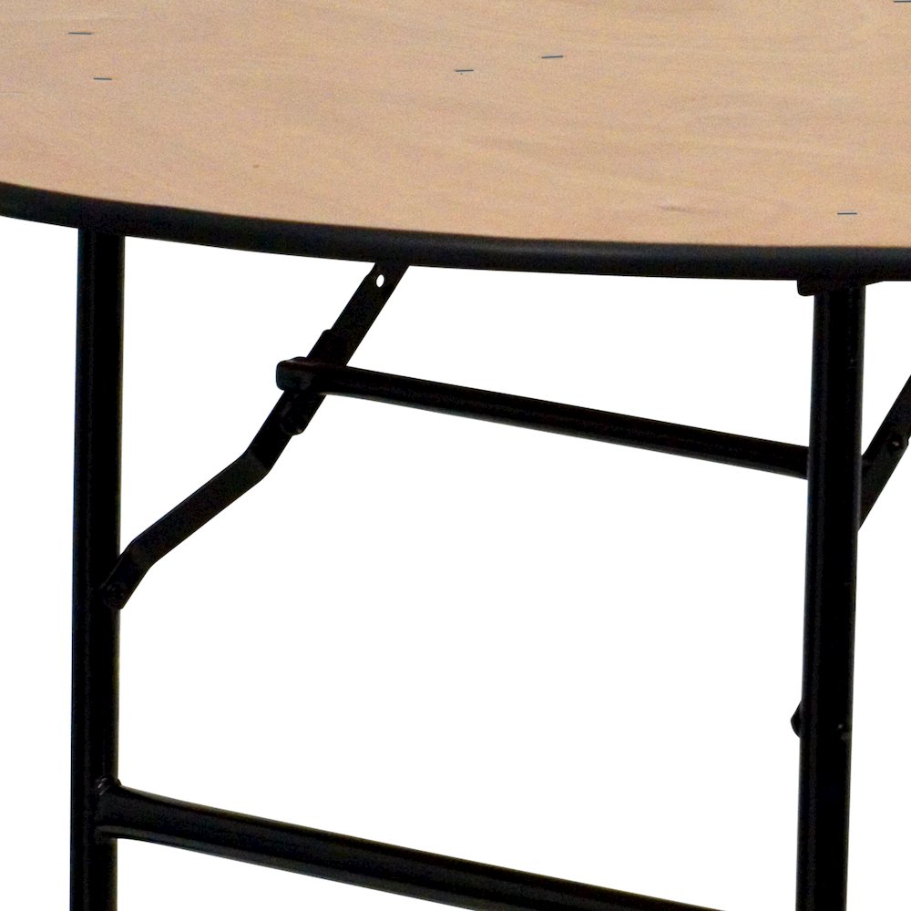 4-Foot Round Wood Folding Banquet Table with Clear Coated Finished Top. Picture 7