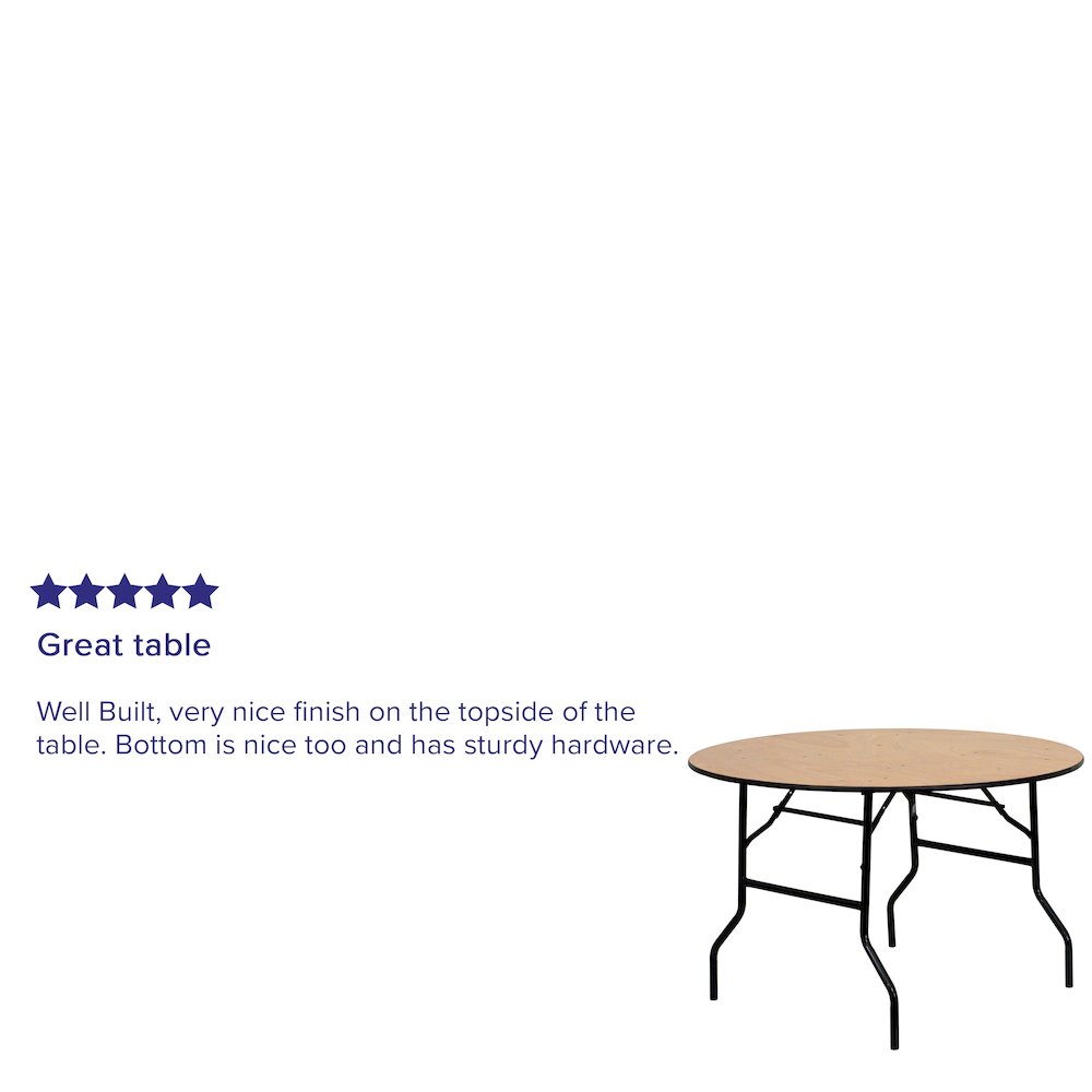 4-Foot Round Wood Folding Banquet Table with Clear Coated Finished Top. Picture 4