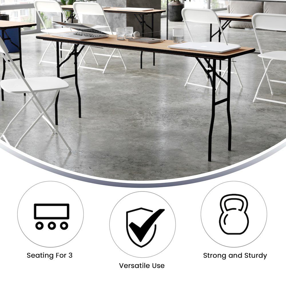 6-Foot Wood Folding Table with Smooth Clear Coated Finished Top. Picture 5