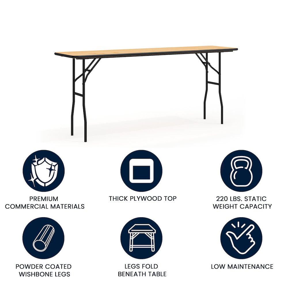 6-Foot Wood Folding Table with Smooth Clear Coated Finished Top. Picture 4