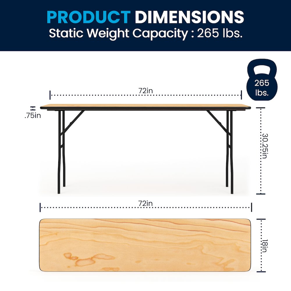 6-Foot Wood Folding Table with Smooth Clear Coated Finished Top. Picture 7