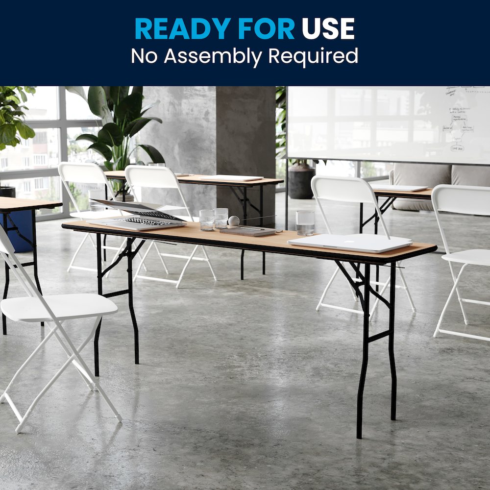 6-Foot Wood Folding Table with Smooth Clear Coated Finished Top. Picture 9
