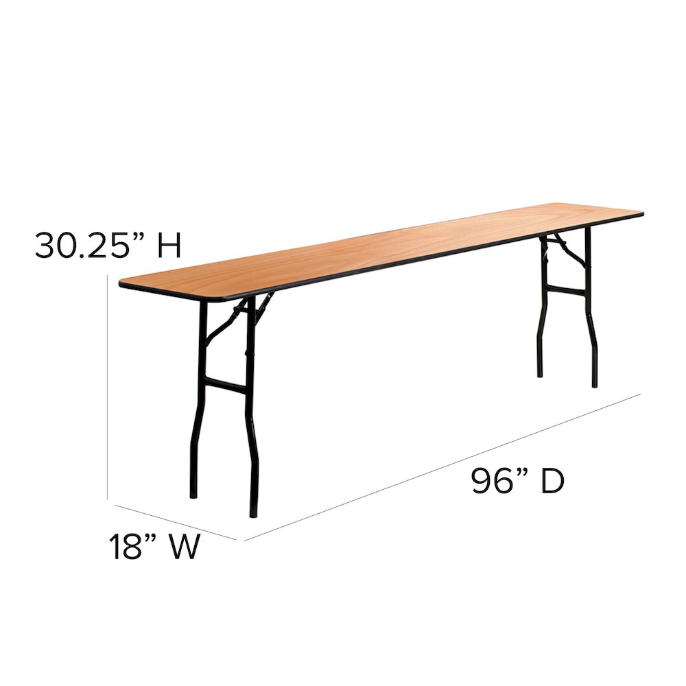 8-Foot Wood Folding Table with Smooth Clear Coated Finished Top. Picture 6