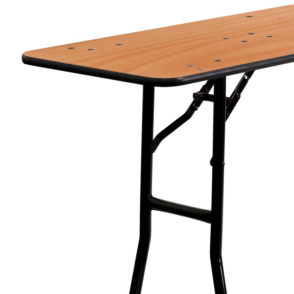 8-Foot Wood Folding Table with Smooth Clear Coated Finished Top. Picture 7