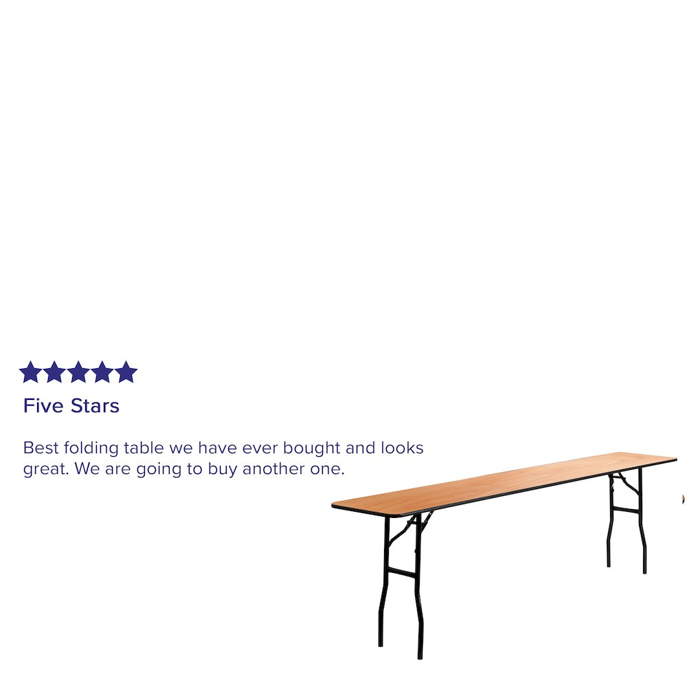 8-Foot Wood Folding Table with Smooth Clear Coated Finished Top. Picture 4