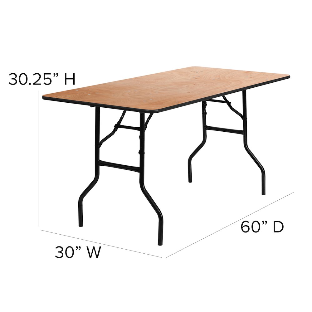 5-Foot Rectangular Wood Folding Banquet Table with Clear Coated Finished Top. Picture 6