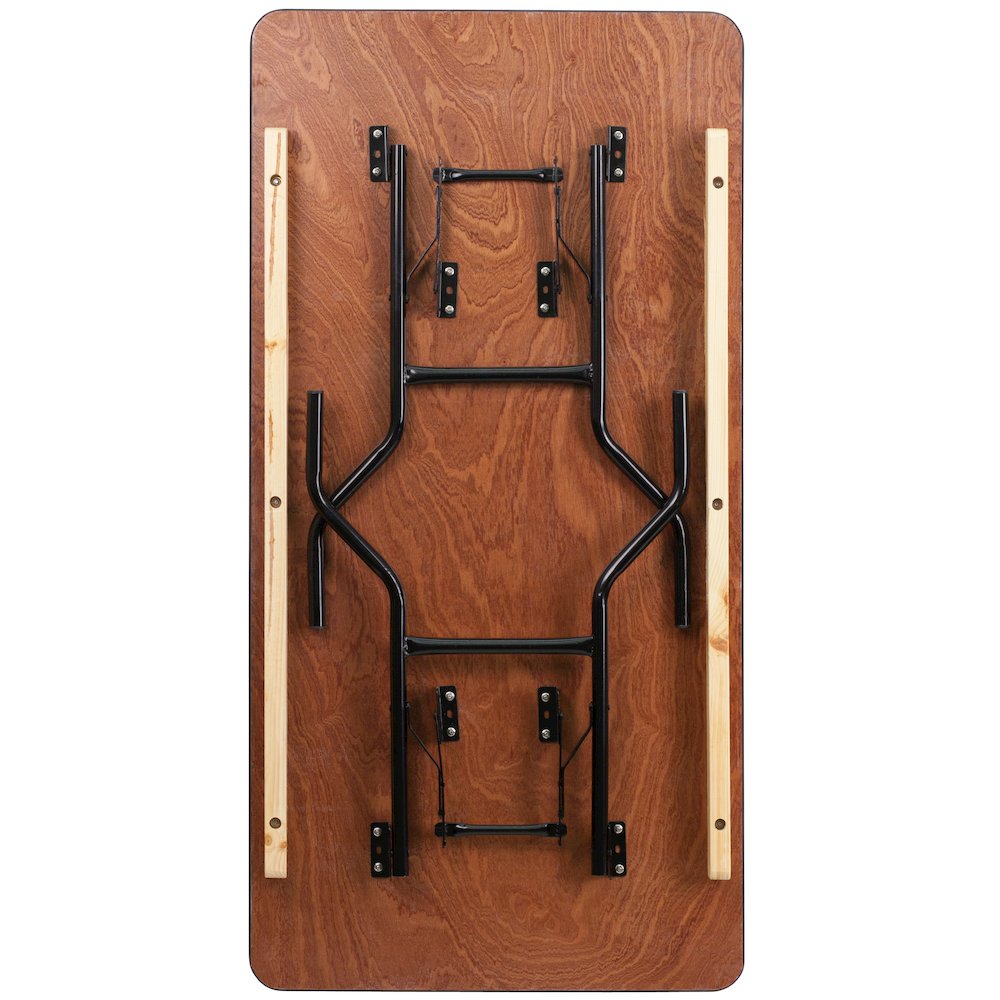 5-Foot Rectangular Wood Folding Banquet Table with Clear Coated Finished Top. Picture 2