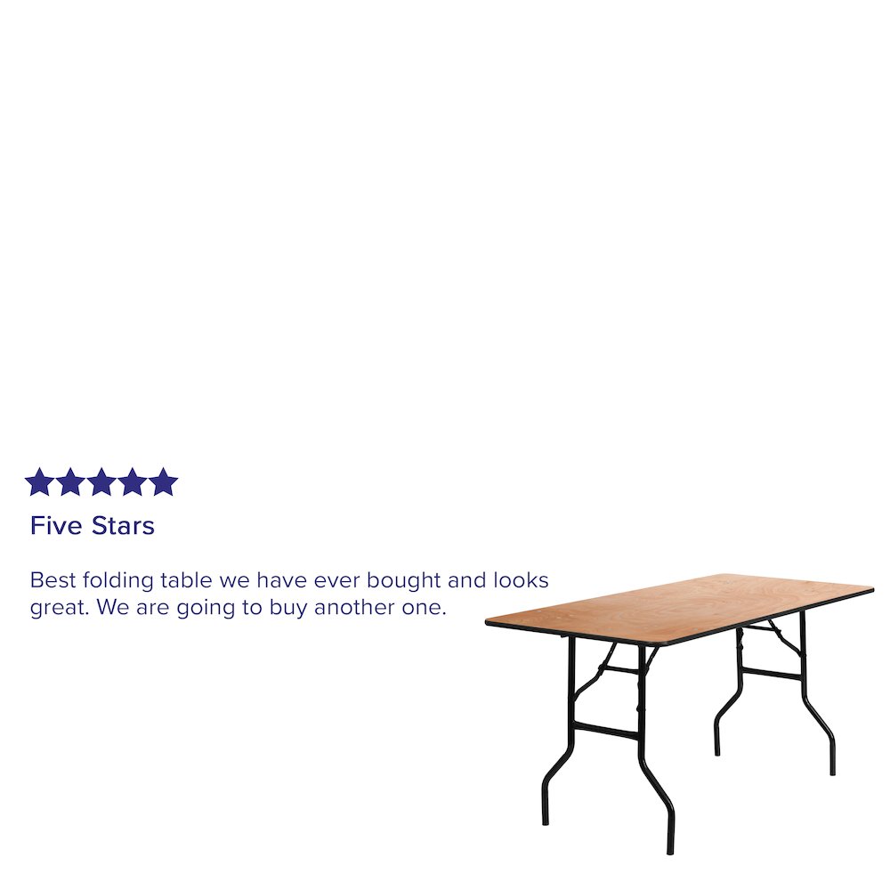 5-Foot Rectangular Wood Folding Banquet Table with Clear Coated Finished Top. Picture 4