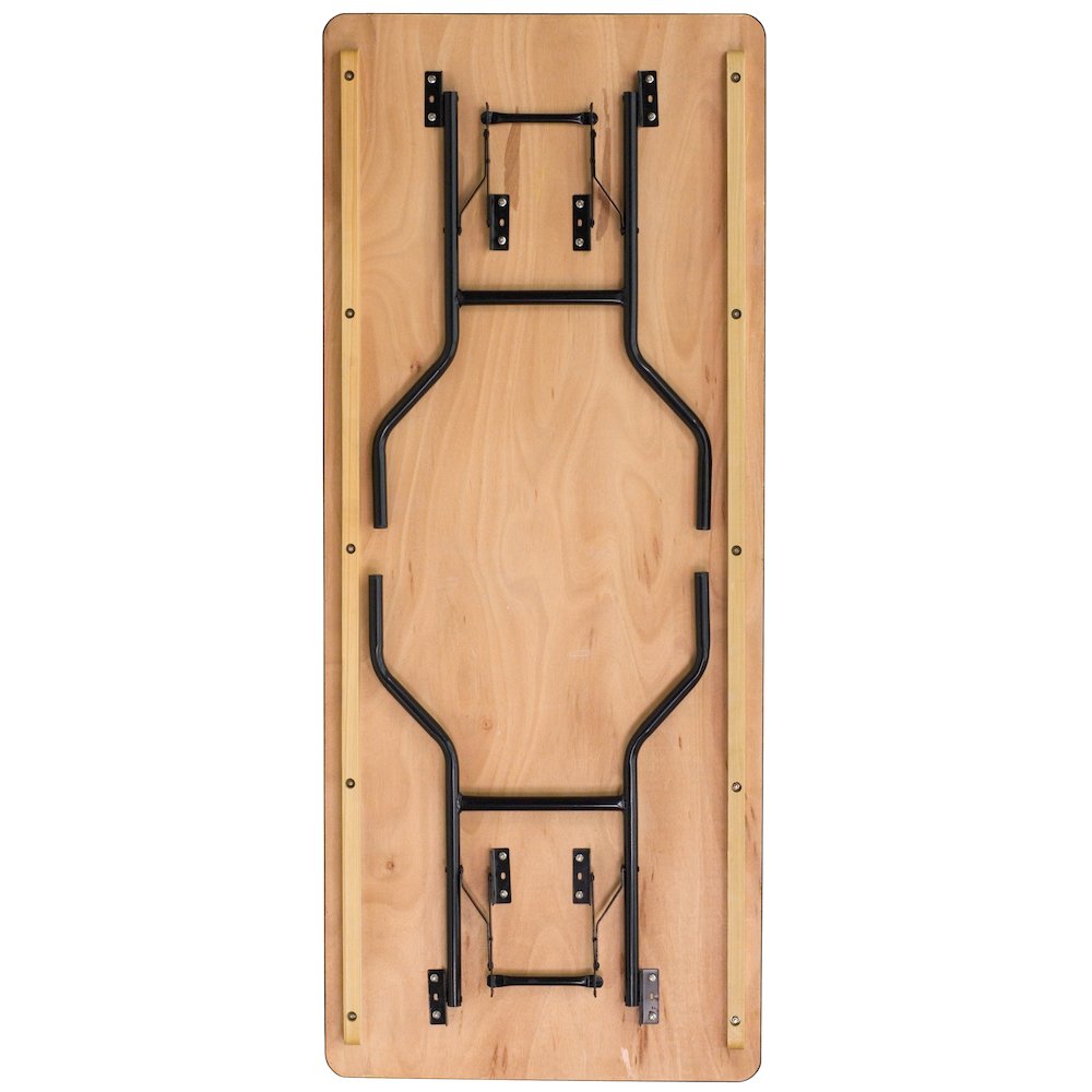 6-Foot Rectangular Wood Folding Banquet Table with Clear Coated Finished Top. Picture 9