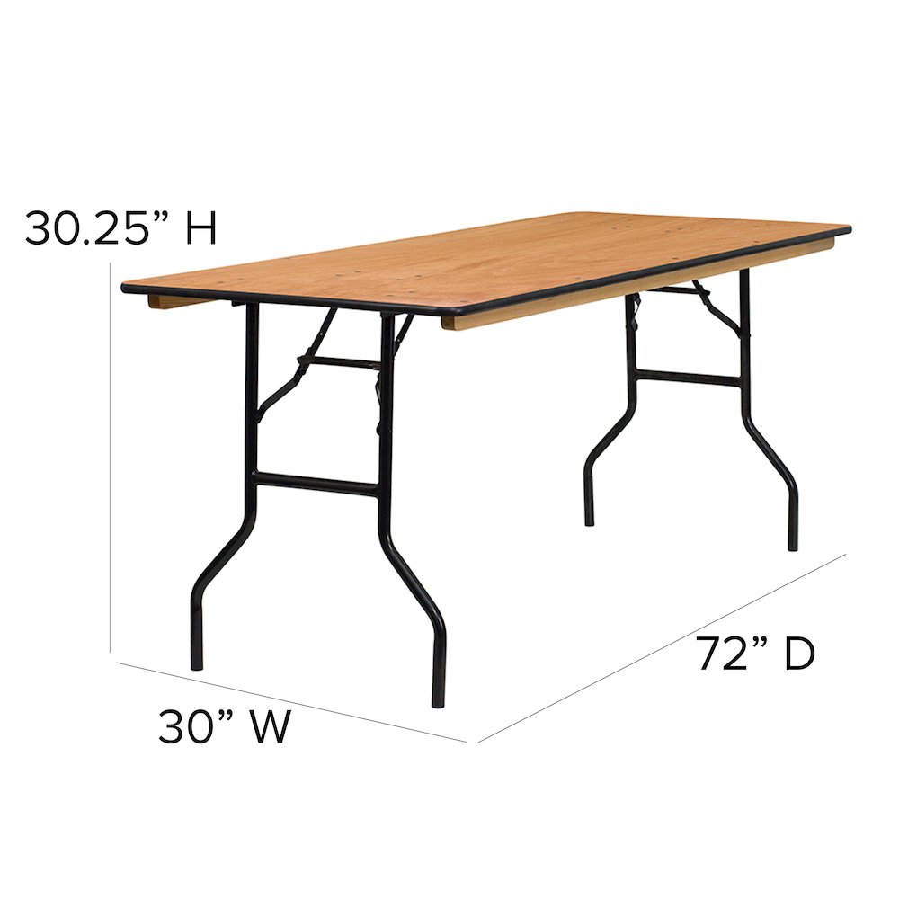 6-Foot Rectangular Wood Folding Banquet Table with Clear Coated Finished Top. Picture 5