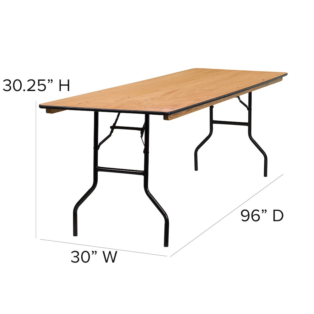 8-Foot Rectangular Wood Folding Banquet Table with Clear Coated Finished Top. Picture 6