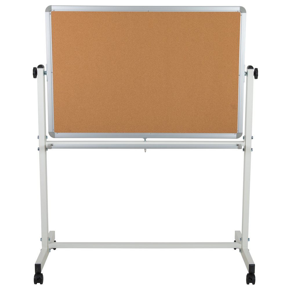 Reversible Mobile Cork Bulletin Board and White Board with Pen Tray, 45.25"W x 54.75"H. Picture 7