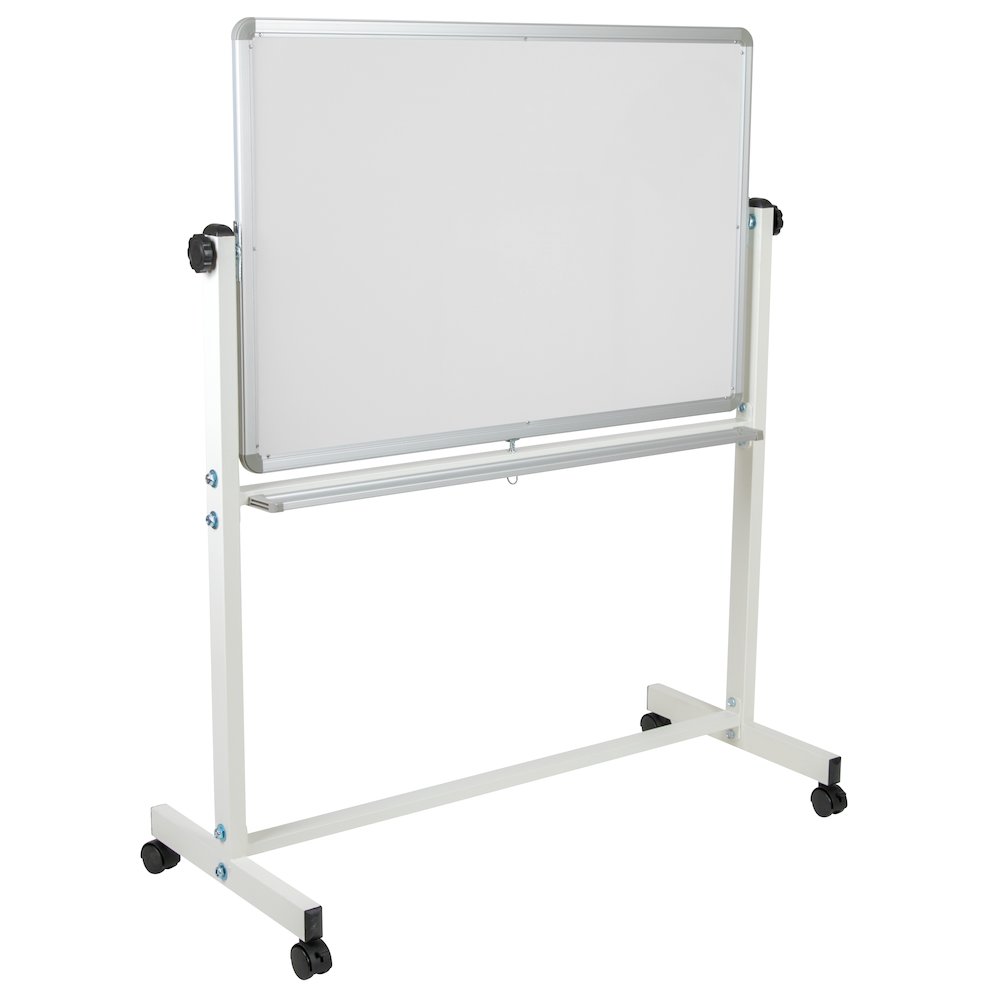 45.25"W x 54.75"H Double-Sided Mobile White Board with Pen Tray. Picture 1
