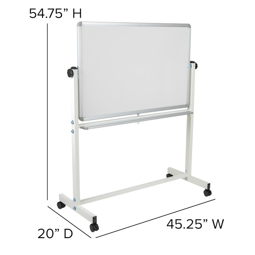 45.25"W x 54.75"H Double-Sided Mobile White Board with Pen Tray. Picture 5