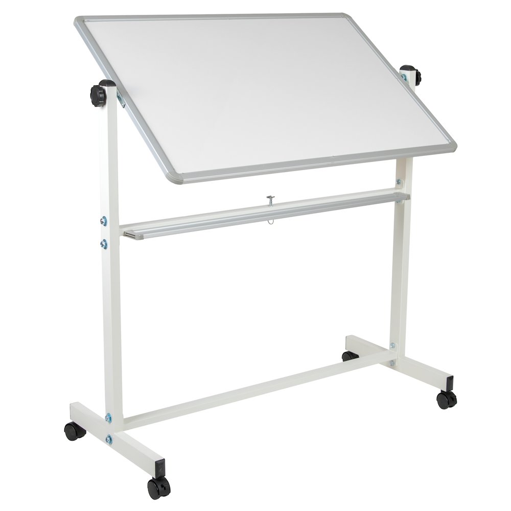 45.25"W x 54.75"H Double-Sided Mobile White Board with Pen Tray. Picture 6