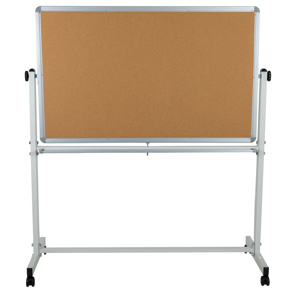 Reversible Mobile Cork Bulletin Board and White Board with Pen Tray, 53"W x 59"H. Picture 7