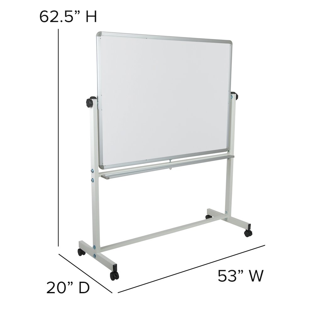 Double-Sided Mobile White Board with Pen Tray, 53"W x 62.5"H. Picture 2