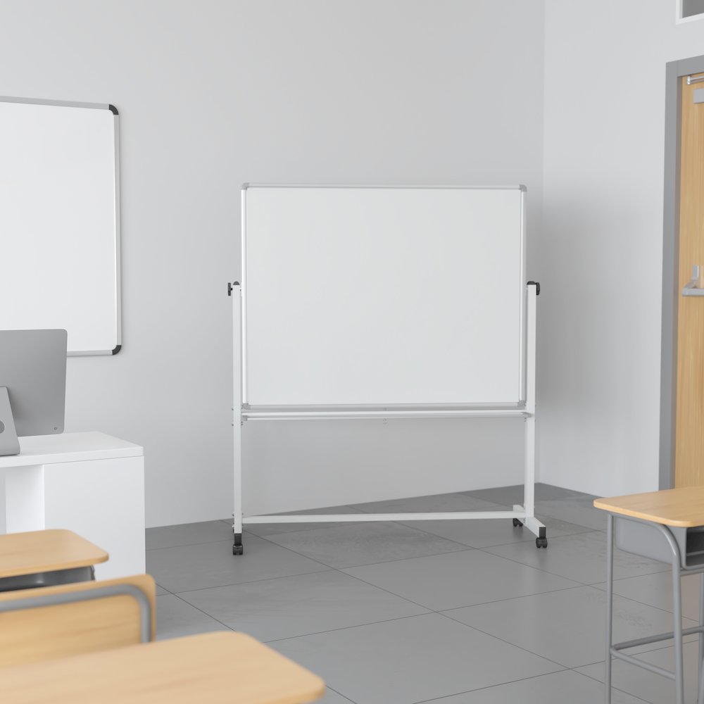 Double-Sided Mobile White Board with Pen Tray, 53"W x 62.5"H. Picture 11