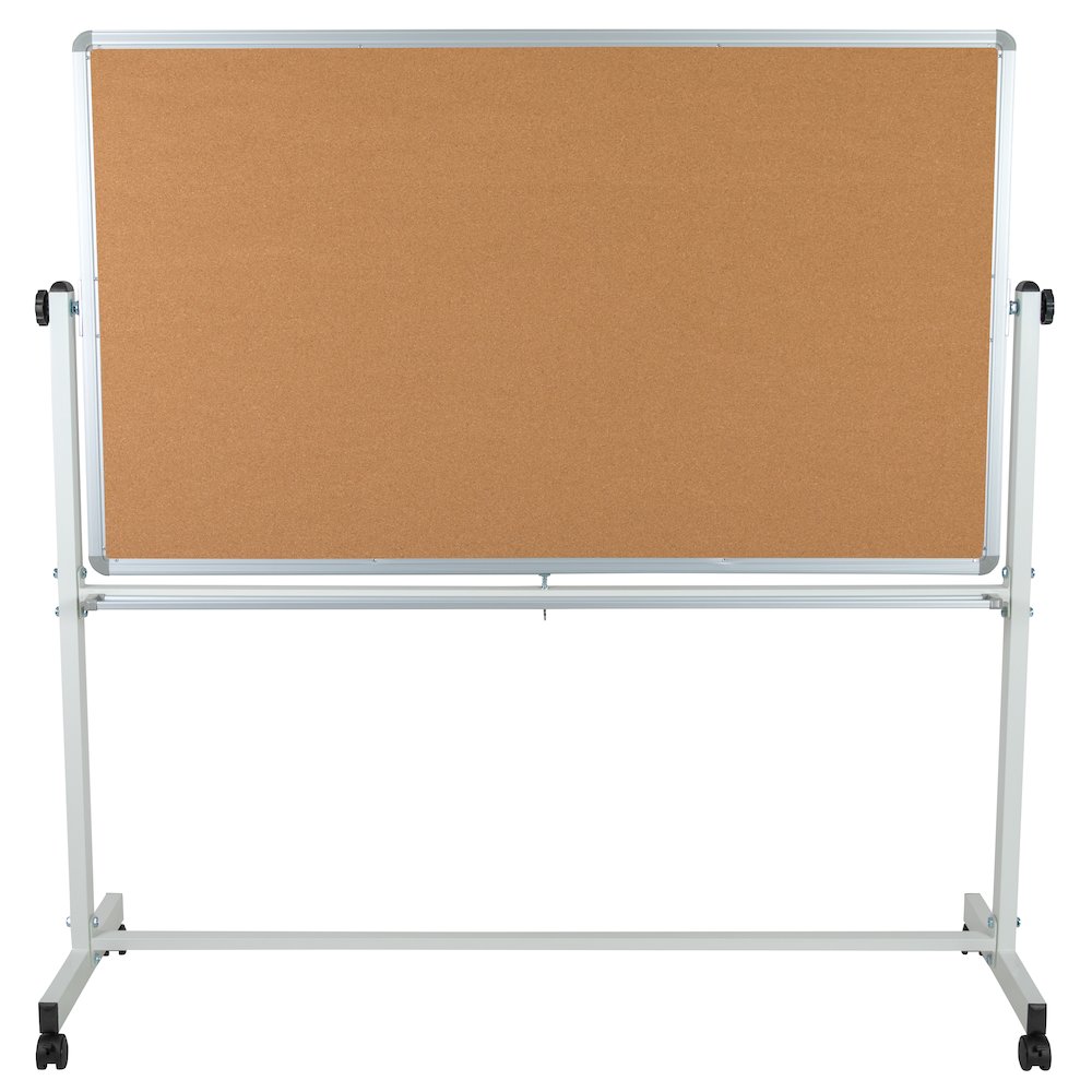 Reversible Mobile Cork Bulletin Board and White Board with Pen Tray, 62.5"W x 62.25"H. Picture 7