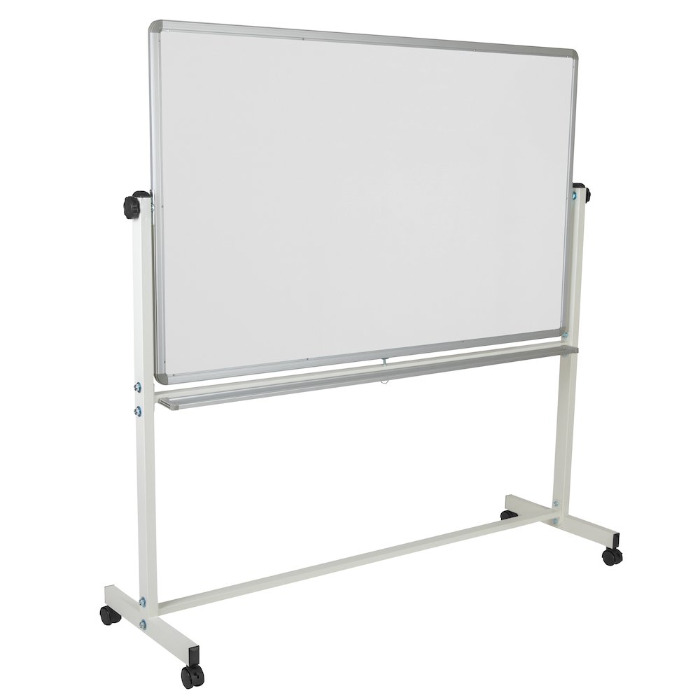 64.25"W x 64.75"H Double-Sided Mobile White Board with Pen Tray. Picture 1