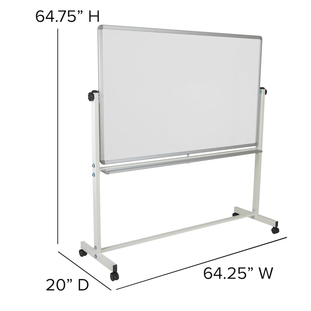 64.25"W x 64.75"H Double-Sided Mobile White Board with Pen Tray. Picture 5